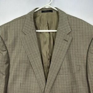 Lauren Ralph Lauren Silk Wool‎ Houndstooth Blazer Mens 46L Brown Sport Coat EUC